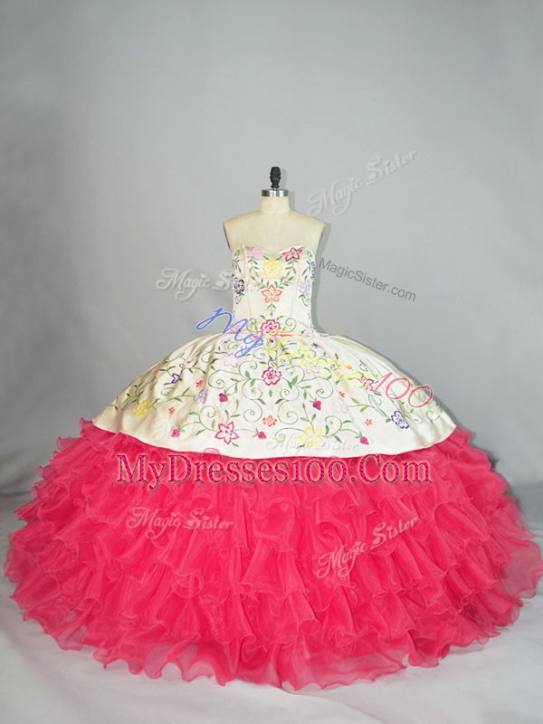 Popular Organza Sleeveless Floor Length Quinceanera Dresses and Embroidery and Ruffles