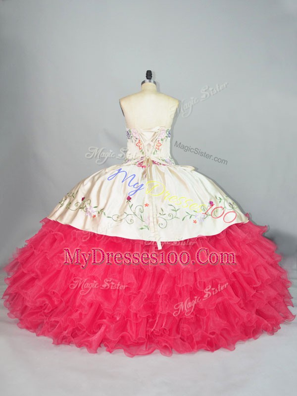 Popular Organza Sleeveless Floor Length Quinceanera Dresses and Embroidery and Ruffles