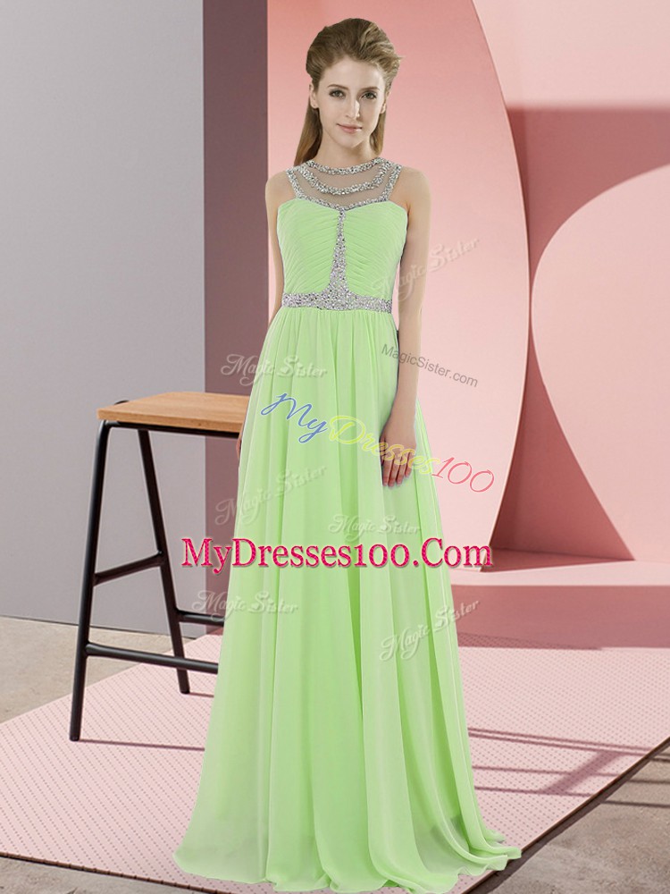 Cheap Yellow Green Zipper Prom Evening Gown Beading Sleeveless Floor Length