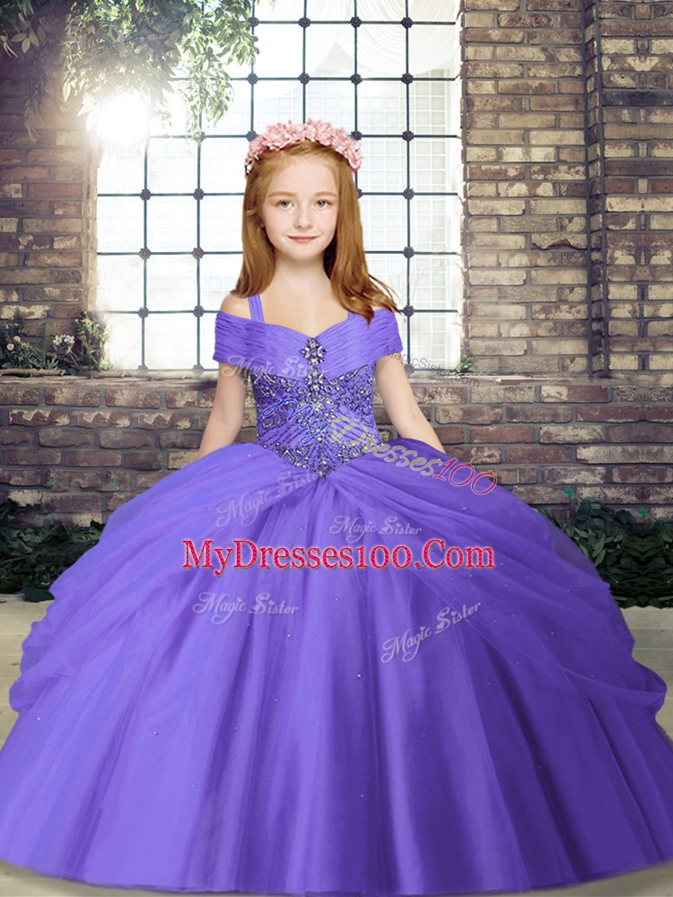 Lavender Sleeveless Beading Floor Length Pageant Gowns
