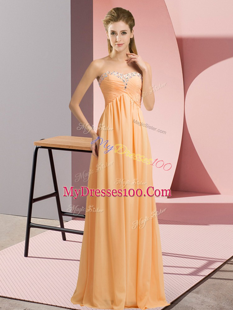 High Class Orange Lace Up Sweetheart Beading Prom Dress Chiffon Sleeveless