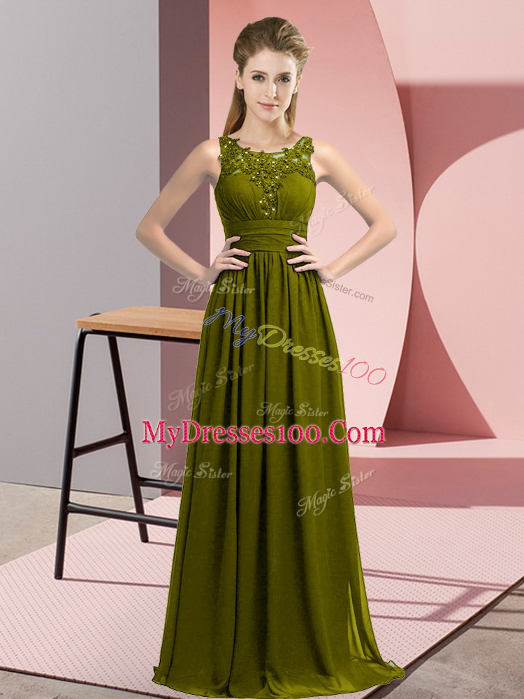 Chiffon Sleeveless Floor Length Wedding Guest Dresses and Beading and Appliques