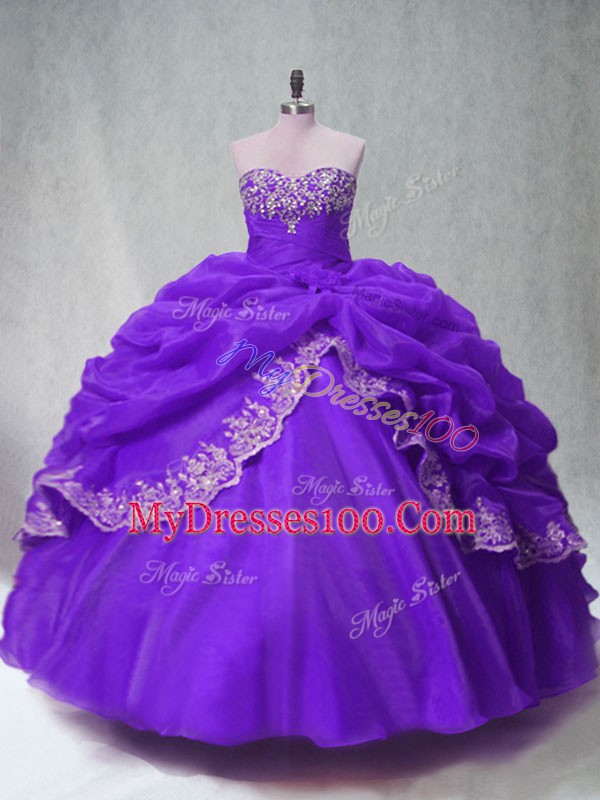Purple Quinceanera Dresses Sweet 16 and Quinceanera with Beading and Appliques and Pick Ups Sweetheart Sleeveless Lace Up