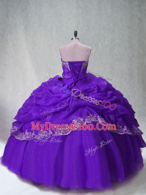 Purple Quinceanera Dresses Sweet 16 and Quinceanera with Beading and Appliques and Pick Ups Sweetheart Sleeveless Lace Up