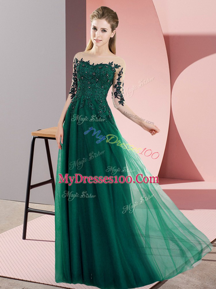 Best Selling Half Sleeves Lace Up Floor Length Beading and Lace Bridesmaid Dresses