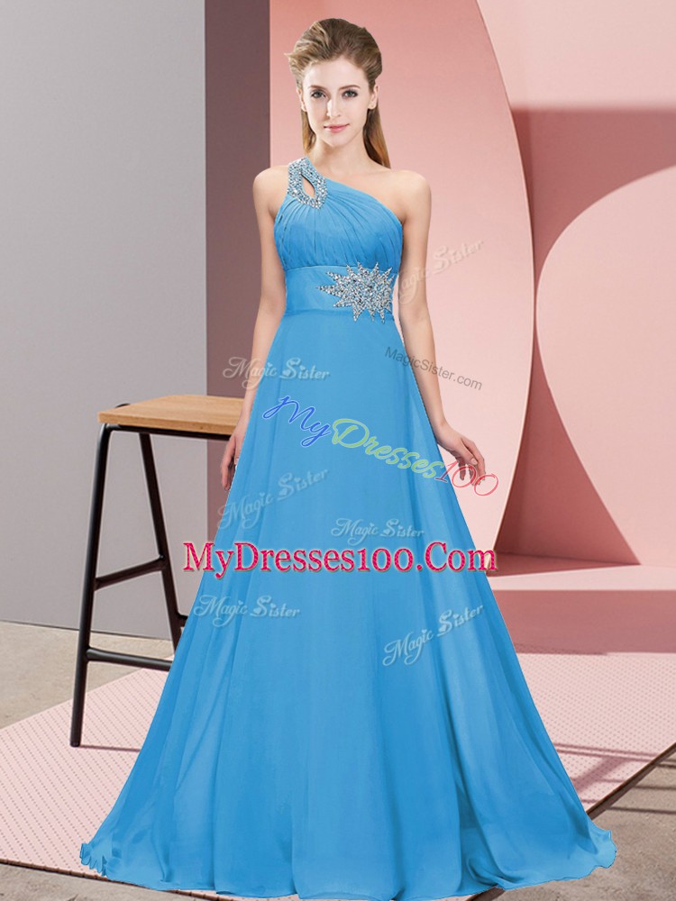 Sleeveless Lace Up Floor Length Beading Prom Gown