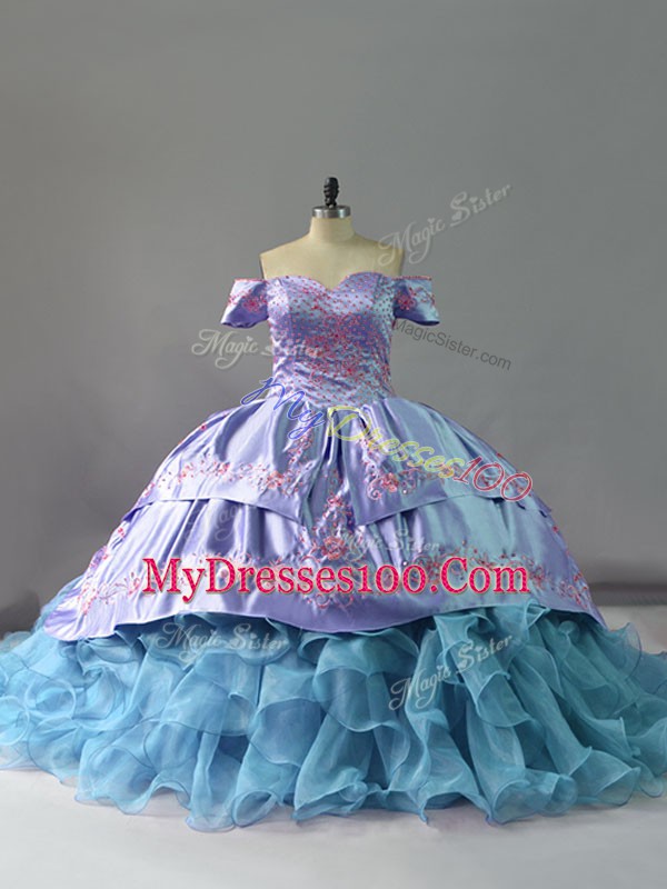 Blue Sleeveless Ruffles Lace Up 15 Quinceanera Dress