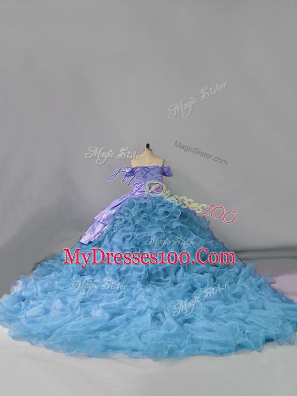 Blue Sleeveless Ruffles Lace Up 15 Quinceanera Dress