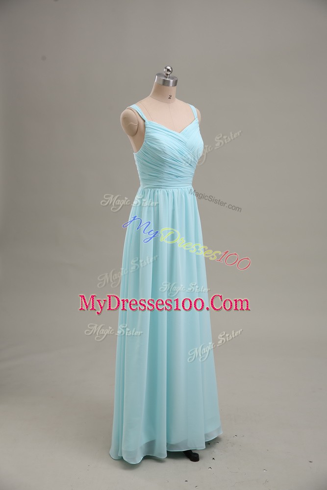 Deluxe Blue Zipper Ruching Sleeveless Floor Length
