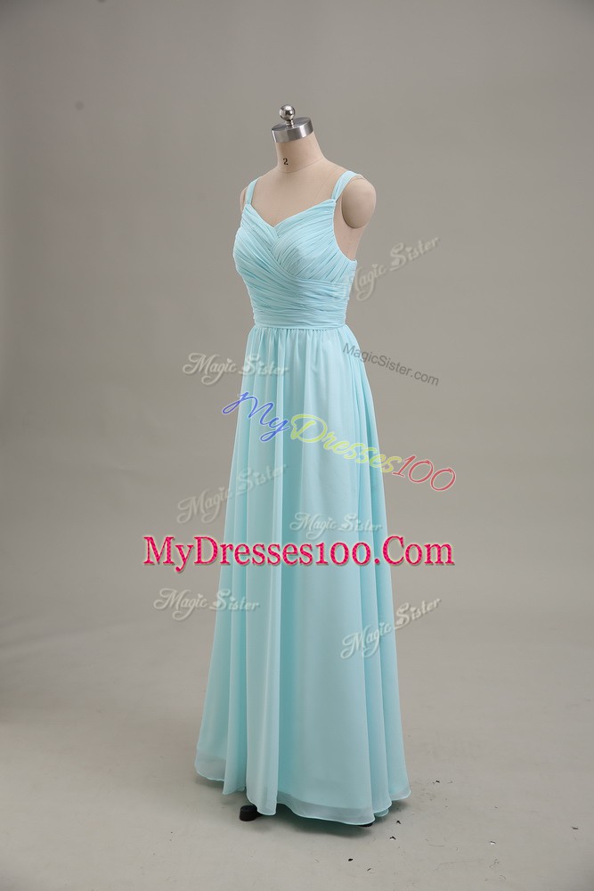 Deluxe Blue Zipper Ruching Sleeveless Floor Length
