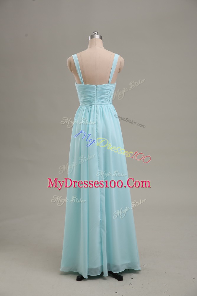 Deluxe Blue Zipper Ruching Sleeveless Floor Length
