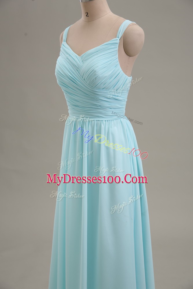Deluxe Blue Zipper Ruching Sleeveless Floor Length
