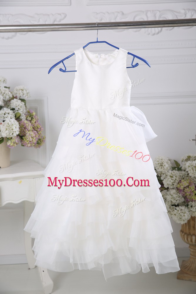 Scoop Sleeveless Chiffon Flower Girl Dresses for Less Ruffled Layers Zipper