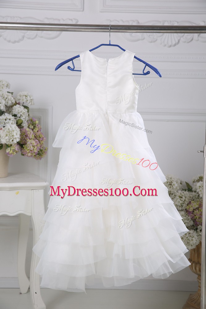 Scoop Sleeveless Chiffon Flower Girl Dresses for Less Ruffled Layers Zipper