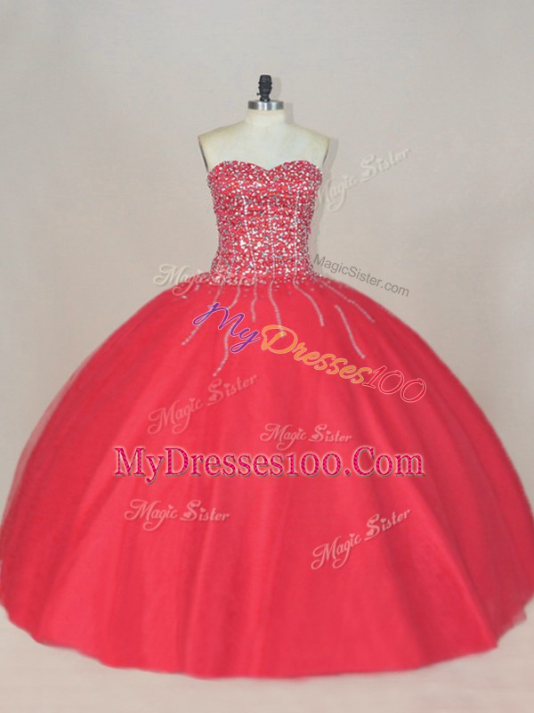 Affordable Sweetheart Sleeveless Tulle Quinceanera Dresses Beading Lace Up
