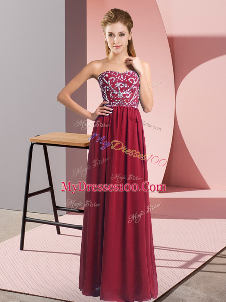 High Quality Wine Red Sweetheart Lace Up Beading Evening Dress Sleeveless