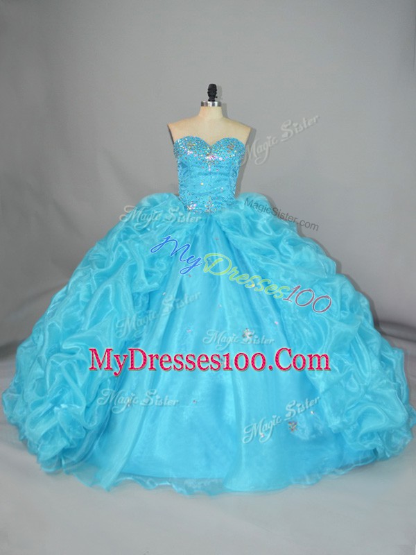 High Class Embroidery and Ruffles Quinceanera Dress Blue Lace Up Sleeveless Floor Length