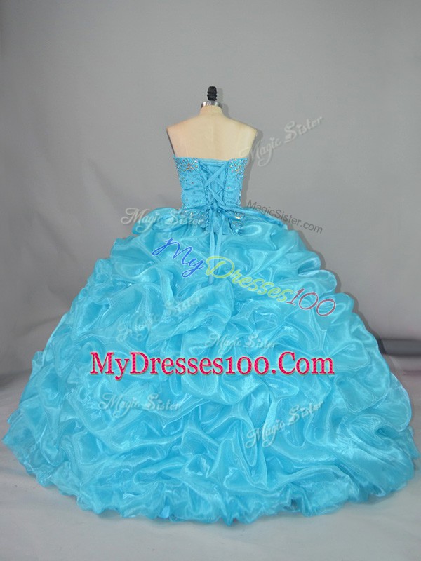 High Class Embroidery and Ruffles Quinceanera Dress Blue Lace Up Sleeveless Floor Length