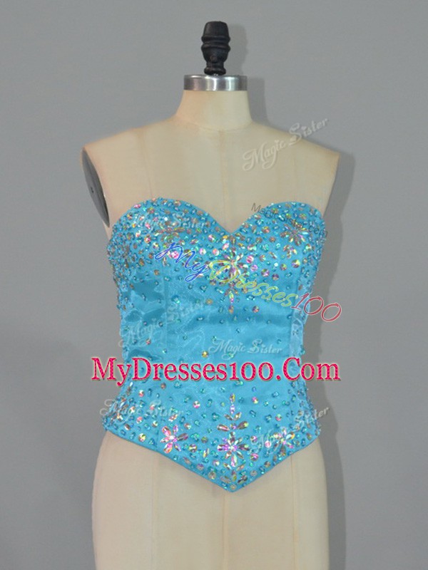 High Class Embroidery and Ruffles Quinceanera Dress Blue Lace Up Sleeveless Floor Length