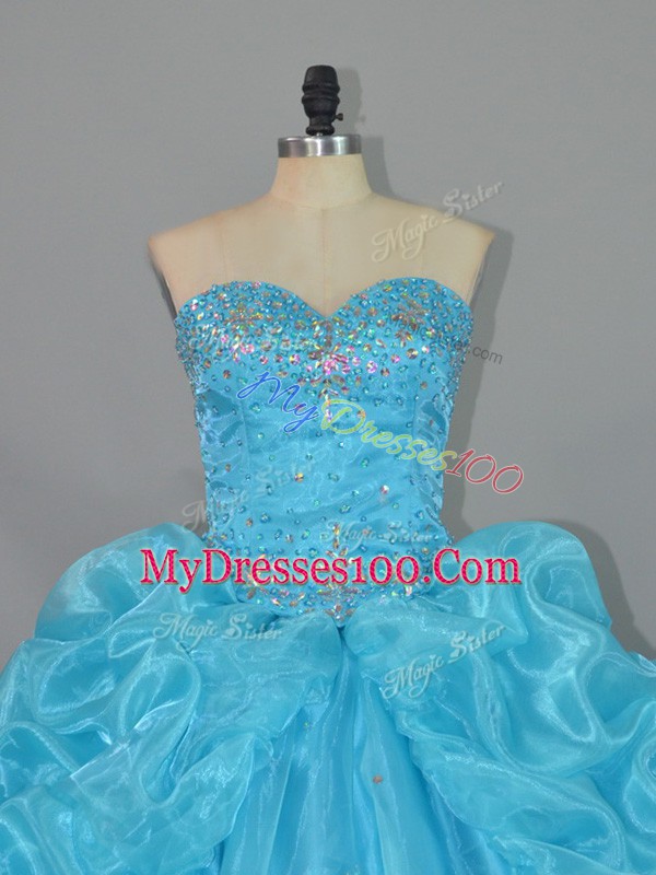High Class Embroidery and Ruffles Quinceanera Dress Blue Lace Up Sleeveless Floor Length