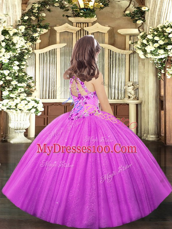 Ball Gowns Little Girl Pageant Gowns Orange Halter Top Tulle Sleeveless Floor Length Lace Up