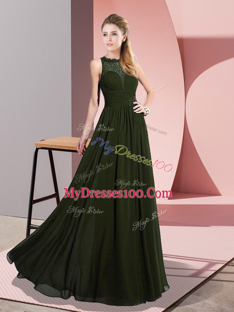 Chiffon Scoop Sleeveless Zipper Lace Evening Dress in Olive Green