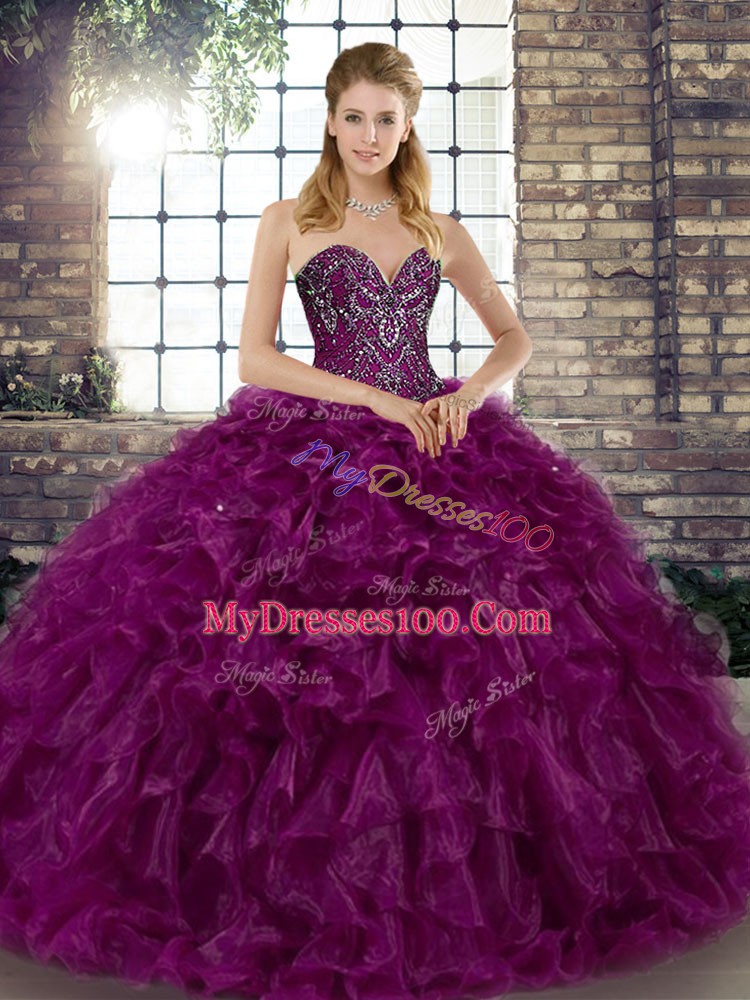 Organza Sleeveless Floor Length Sweet 16 Dresses and Beading and Ruffles
