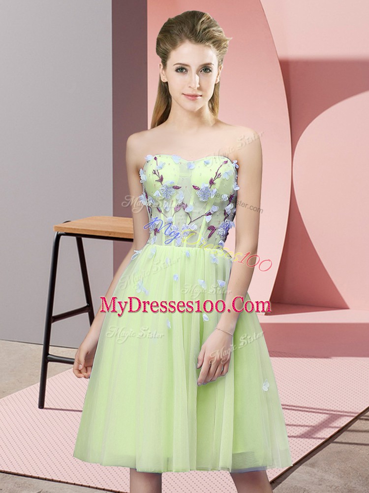 Yellow Green Sweetheart Neckline Appliques Damas Dress Sleeveless Lace Up