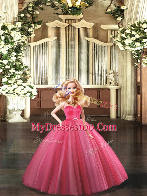 Sleeveless Floor Length Beading Lace Up Vestidos de Quinceanera with Coral Red