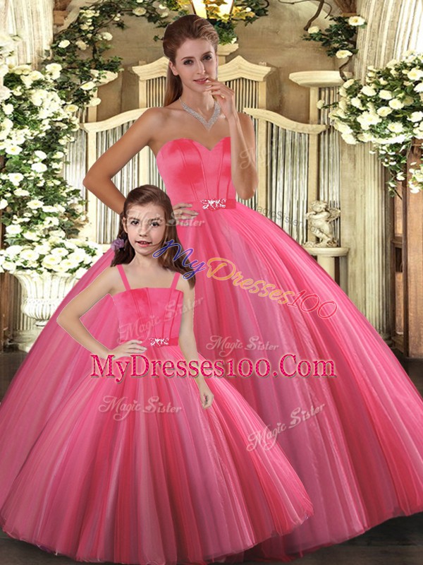 Sleeveless Floor Length Beading Lace Up Vestidos de Quinceanera with Coral Red