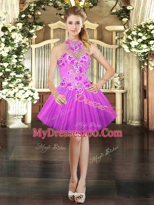 Designer Tulle Sleeveless Mini Length Prom Dress and Embroidery