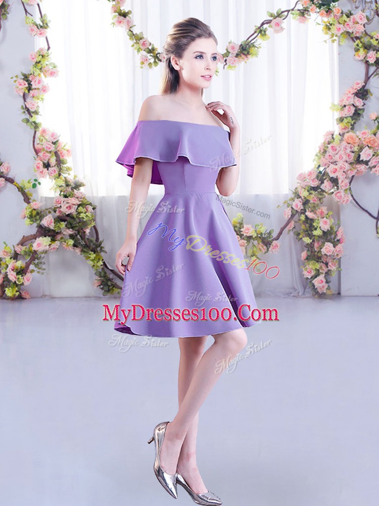 Luxurious Lavender Bridesmaids Dress Wedding Party with Ruching Off The Shoulder Short Sleeves Zipper
