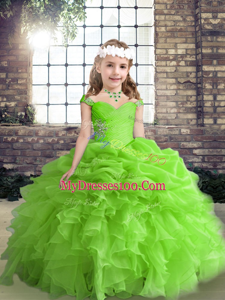 Simple Ball Gowns Beading and Ruffles and Pick Ups Child Pageant Dress Lace Up Organza Sleeveless Floor Length