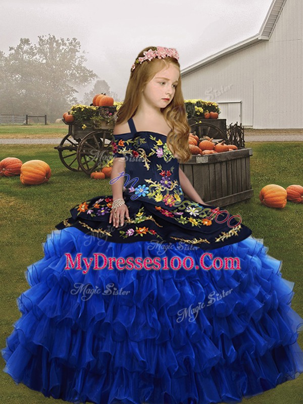 Sleeveless Embroidery Lace Up Girls Pageant Dresses