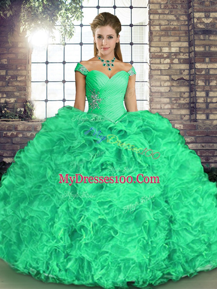 Beading and Ruffles Quinceanera Dresses Turquoise Lace Up Sleeveless Floor Length