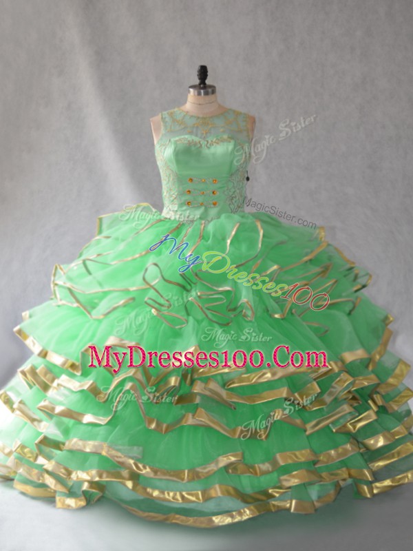 Sleeveless Beading and Ruffles Lace Up Ball Gown Prom Dress