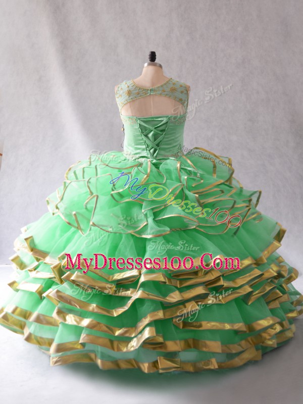 Sleeveless Beading and Ruffles Lace Up Ball Gown Prom Dress