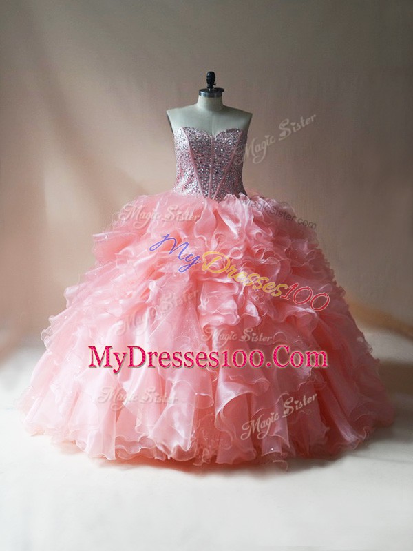 Colorful Floor Length Pink Quinceanera Dress Sweetheart Sleeveless Lace Up