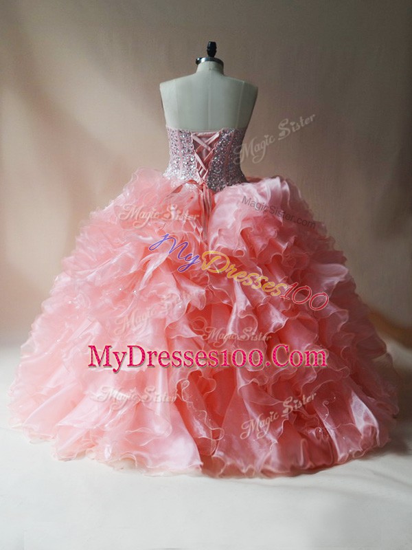 Colorful Floor Length Pink Quinceanera Dress Sweetheart Sleeveless Lace Up