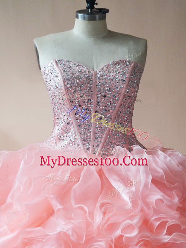 Colorful Floor Length Pink Quinceanera Dress Sweetheart Sleeveless Lace Up
