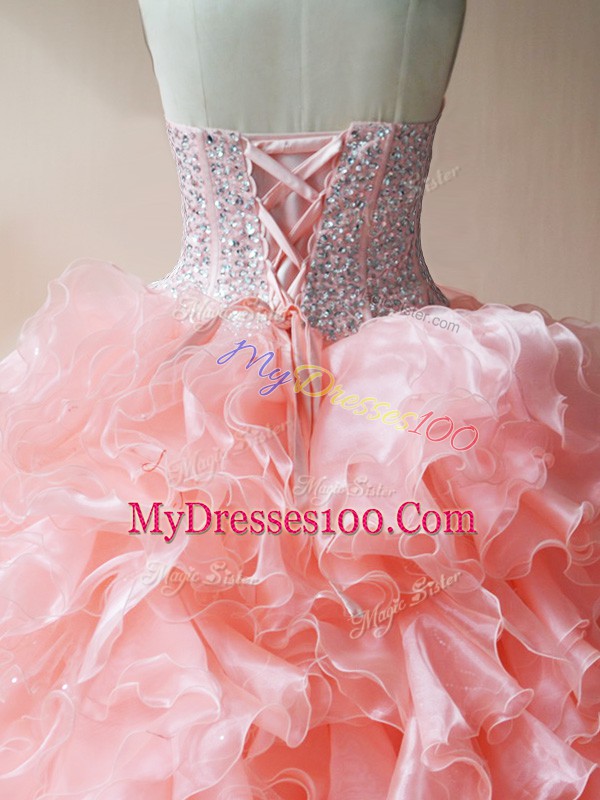 Colorful Floor Length Pink Quinceanera Dress Sweetheart Sleeveless Lace Up