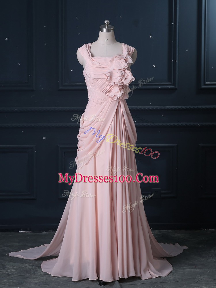 Pretty Brush Train Column/Sheath Homecoming Dress Pink Straps Chiffon Sleeveless Zipper