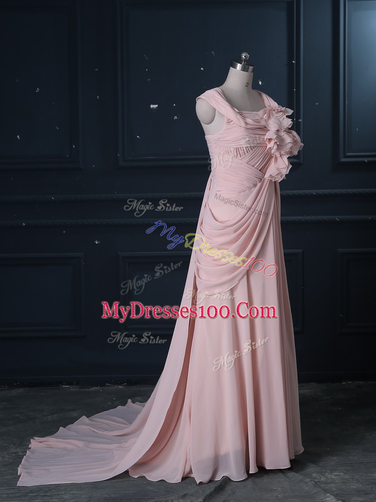 Pretty Brush Train Column/Sheath Homecoming Dress Pink Straps Chiffon Sleeveless Zipper