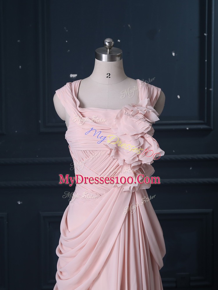Pretty Brush Train Column/Sheath Homecoming Dress Pink Straps Chiffon Sleeveless Zipper