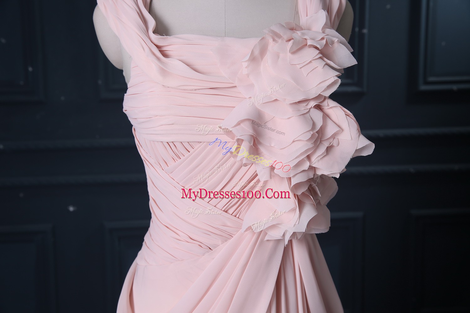 Pretty Brush Train Column/Sheath Homecoming Dress Pink Straps Chiffon Sleeveless Zipper