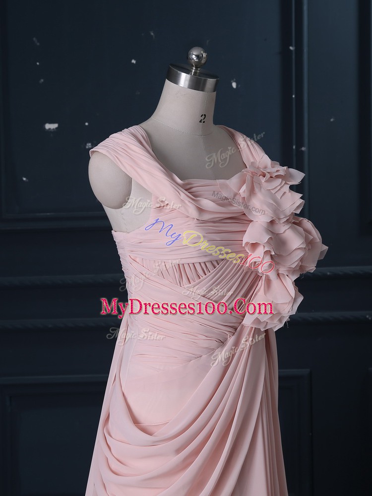 Pretty Brush Train Column/Sheath Homecoming Dress Pink Straps Chiffon Sleeveless Zipper