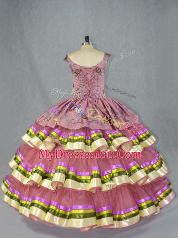 Classical Floor Length Pink Quinceanera Dress Straps Sleeveless Lace Up