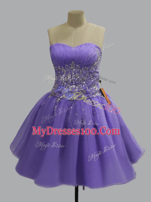 Sweetheart Sleeveless Lace Up Prom Dresses Lavender Organza