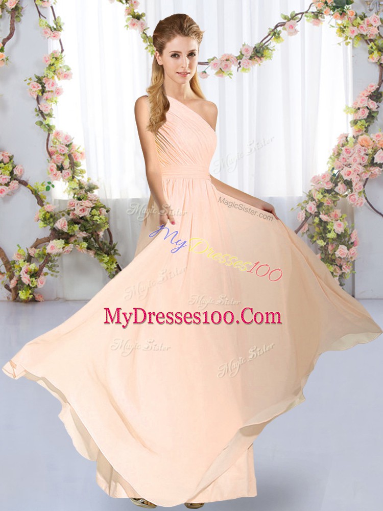 Peach Empire Ruching Bridesmaid Dresses Lace Up Chiffon Sleeveless Floor Length