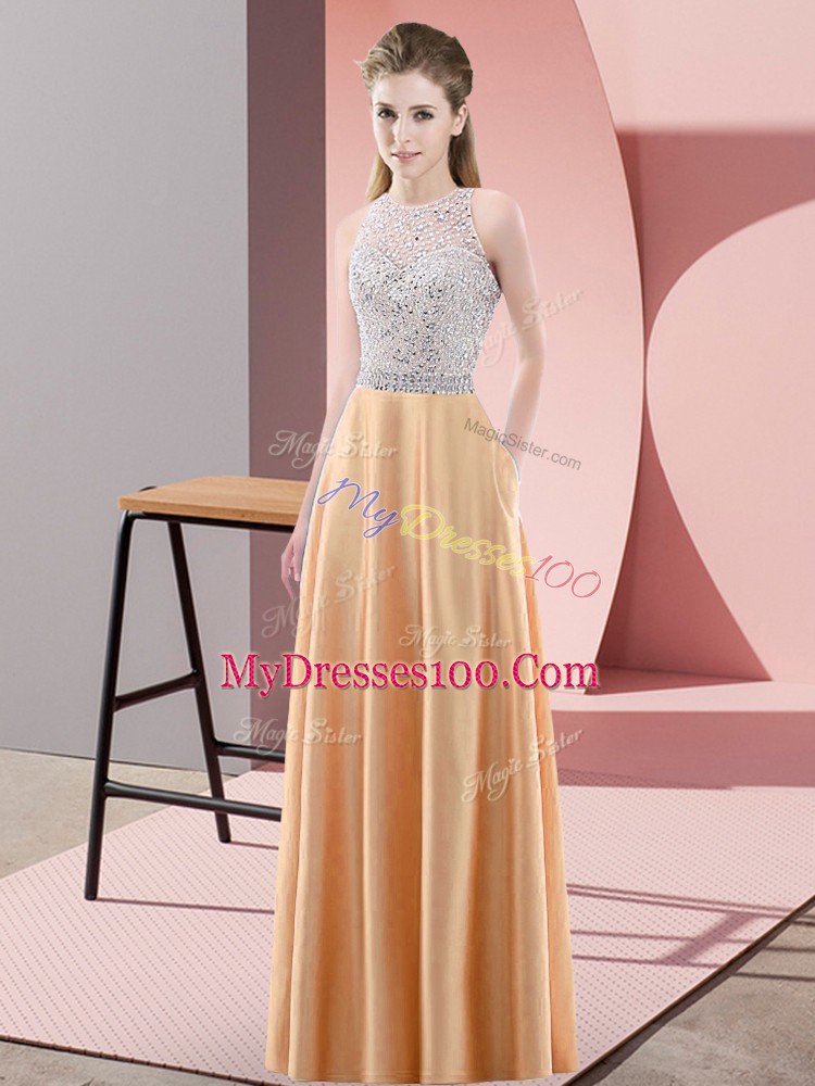 Scoop Sleeveless Backless Prom Party Dress Orange Satin